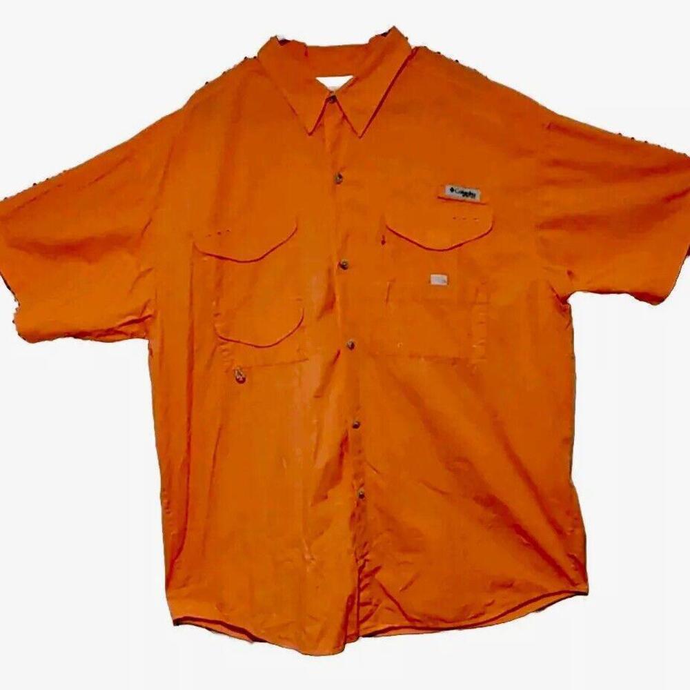 Columbia PFG Shirt Mens XL Fishing Vented S/S Peach Pockets Extra Button Pockets